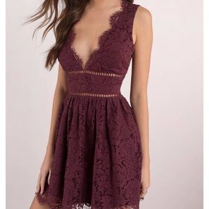 Leila Merlot Lace Scalloped Skater Dress